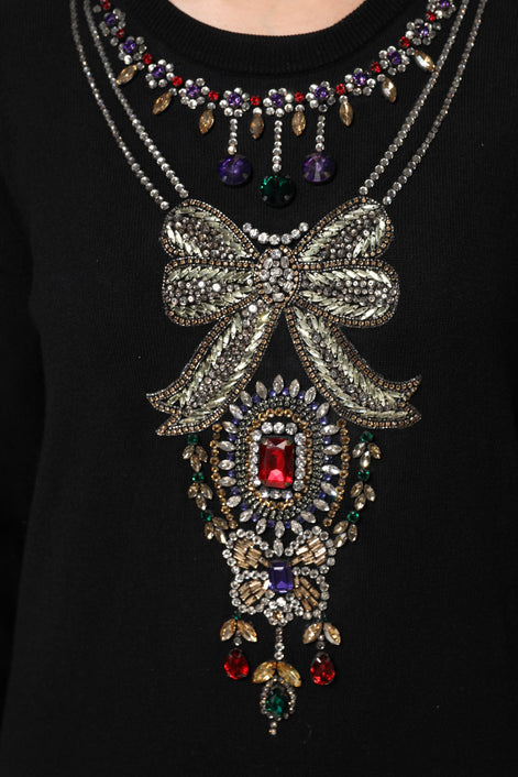 Dolce & Gabbana Black Cashmere Crystal Embellished Sweater Dolce & Gabbana