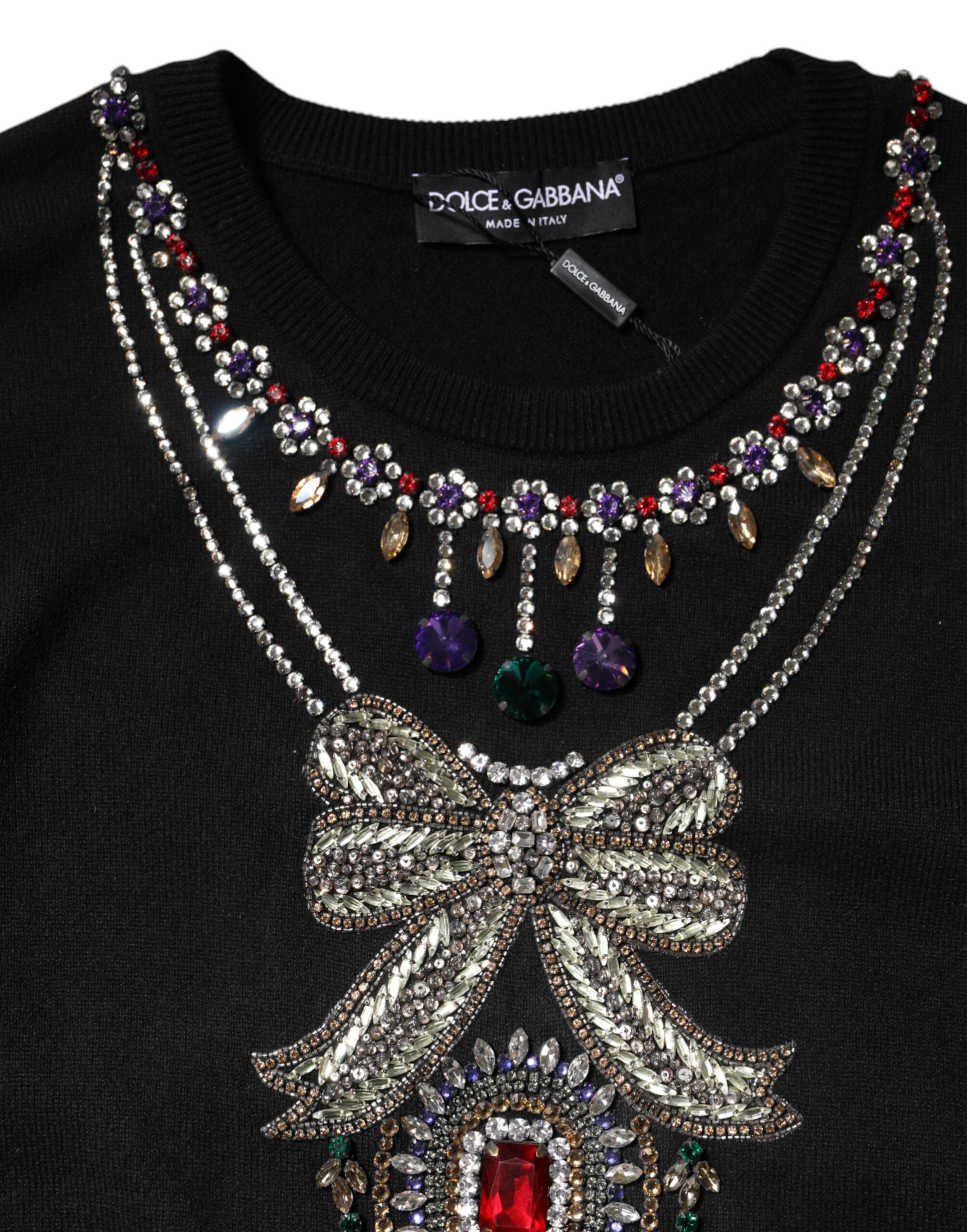 Dolce & Gabbana Black Cashmere Crystal Embellished Sweater Dolce & Gabbana