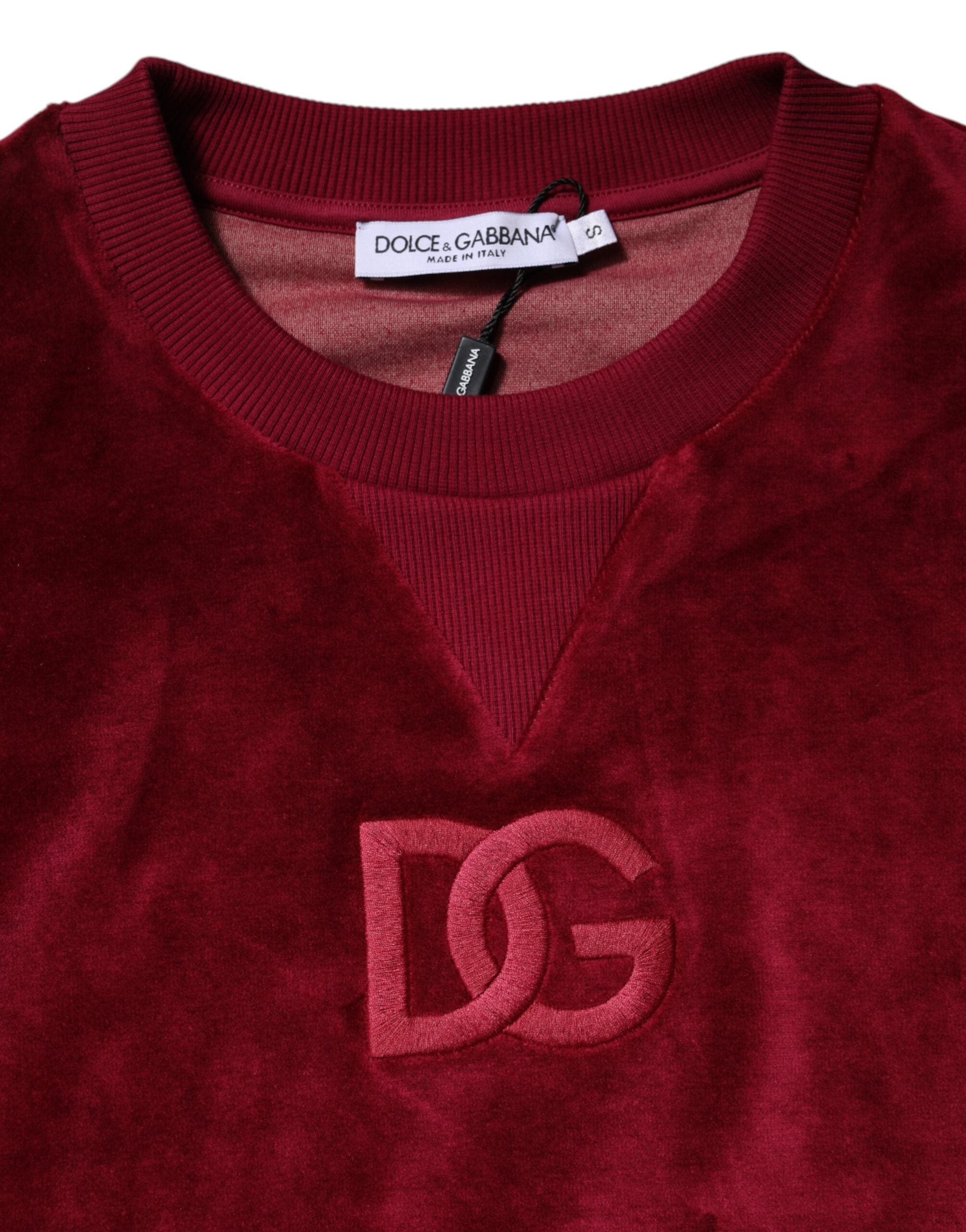 Dolce & Gabbana Red Cotton Velvet Crew Neck Pullover Sweater Dolce & Gabbana