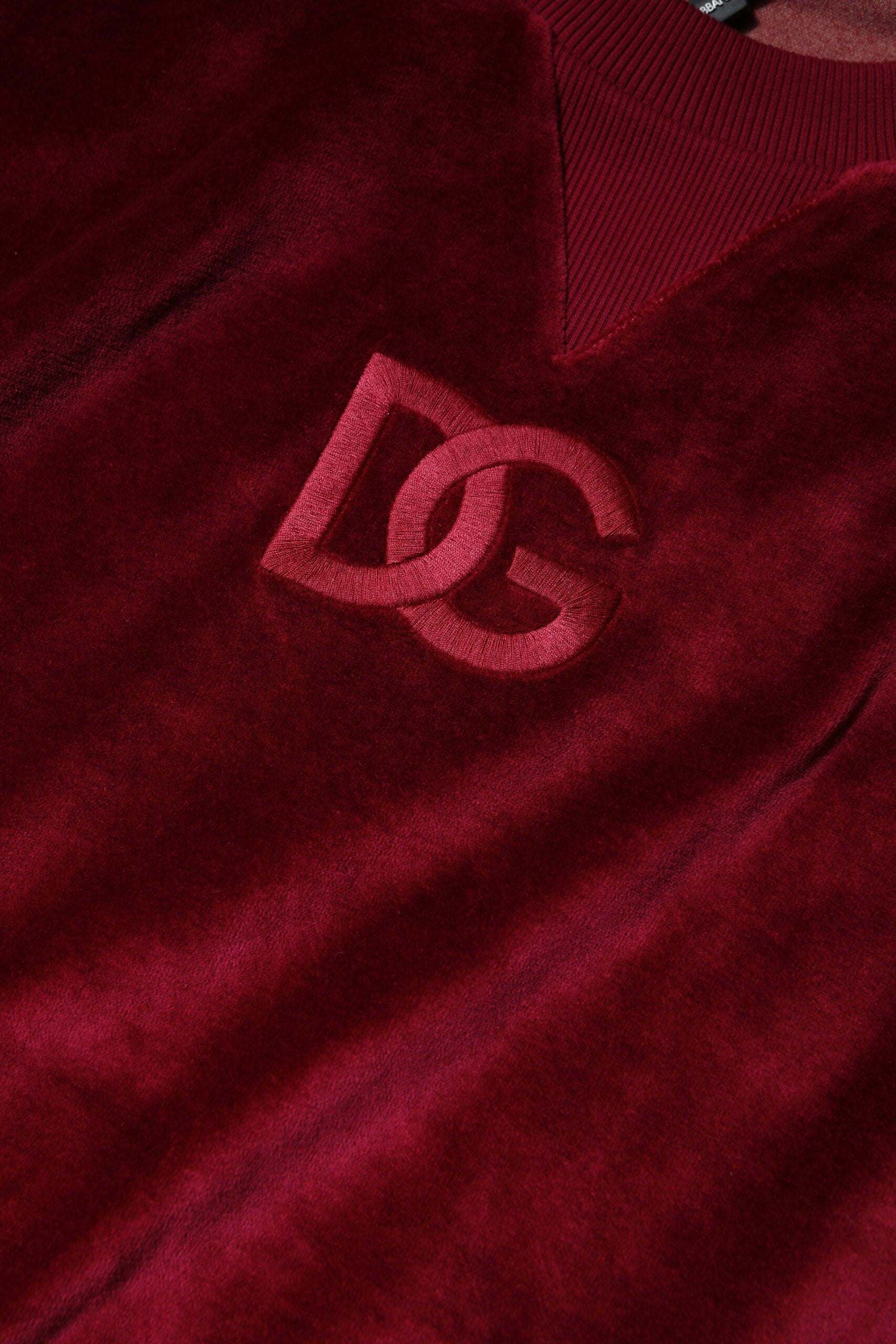 Dolce & Gabbana Red Cotton Velvet Crew Neck Pullover Sweater Dolce & Gabbana