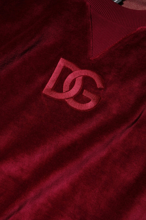 Dolce & Gabbana Red Cotton Velvet Crew Neck Pullover Sweater Dolce & Gabbana