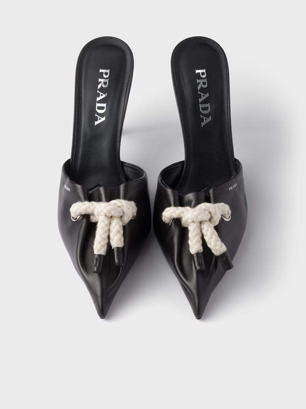 Prada Black Nappa Leather Rope Detail  Sandals Prada