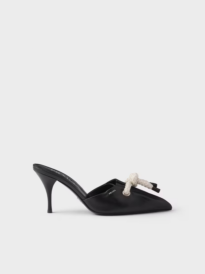 Prada Black Nappa Leather Rope Detail  Sandals Prada