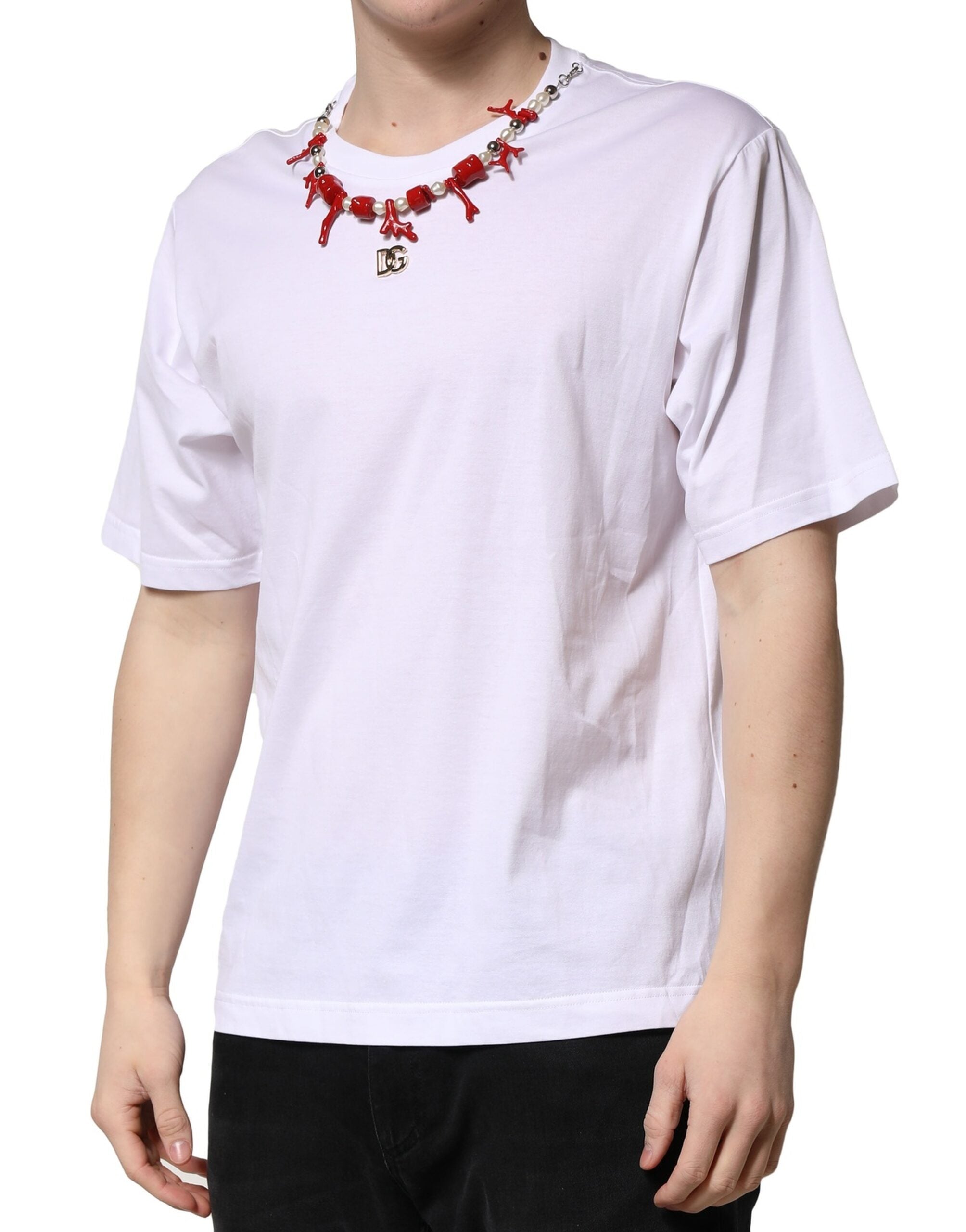 Dolce & Gabbana White Embellished Cotton Crew Neck T-shirt Dolce & Gabbana