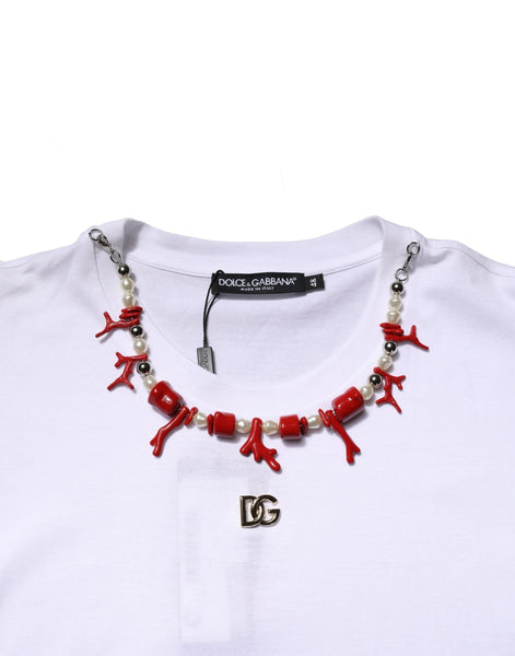 Dolce & Gabbana White Embellished Cotton Crew Neck T-shirt Dolce & Gabbana