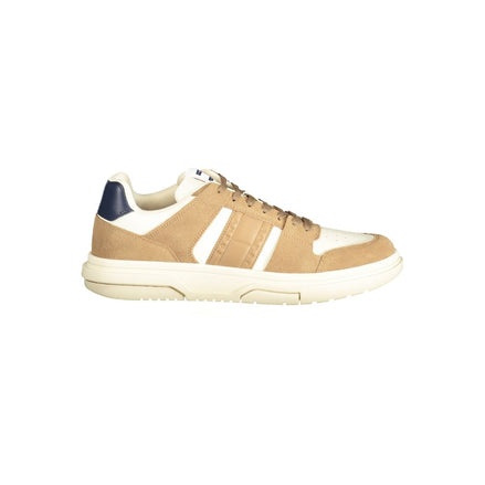 Tommy Hilfiger Beige Leather Men Sneaker Tommy Hilfiger