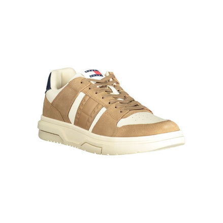 Tommy Hilfiger Beige Leather Men Sneaker Tommy Hilfiger
