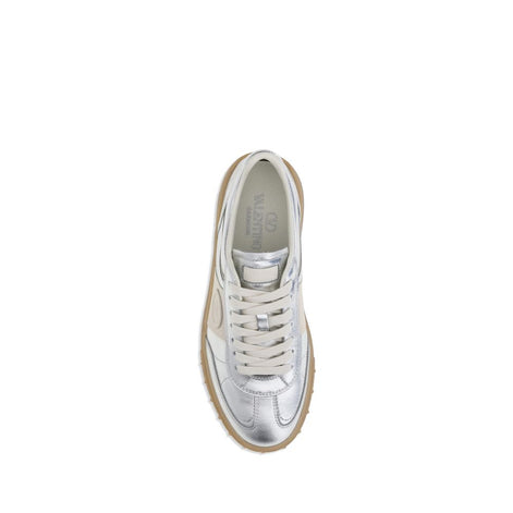 Valentino Garavani Silver Calf Leather Bos Taurus Low Top Sneakers Valentino Garavani