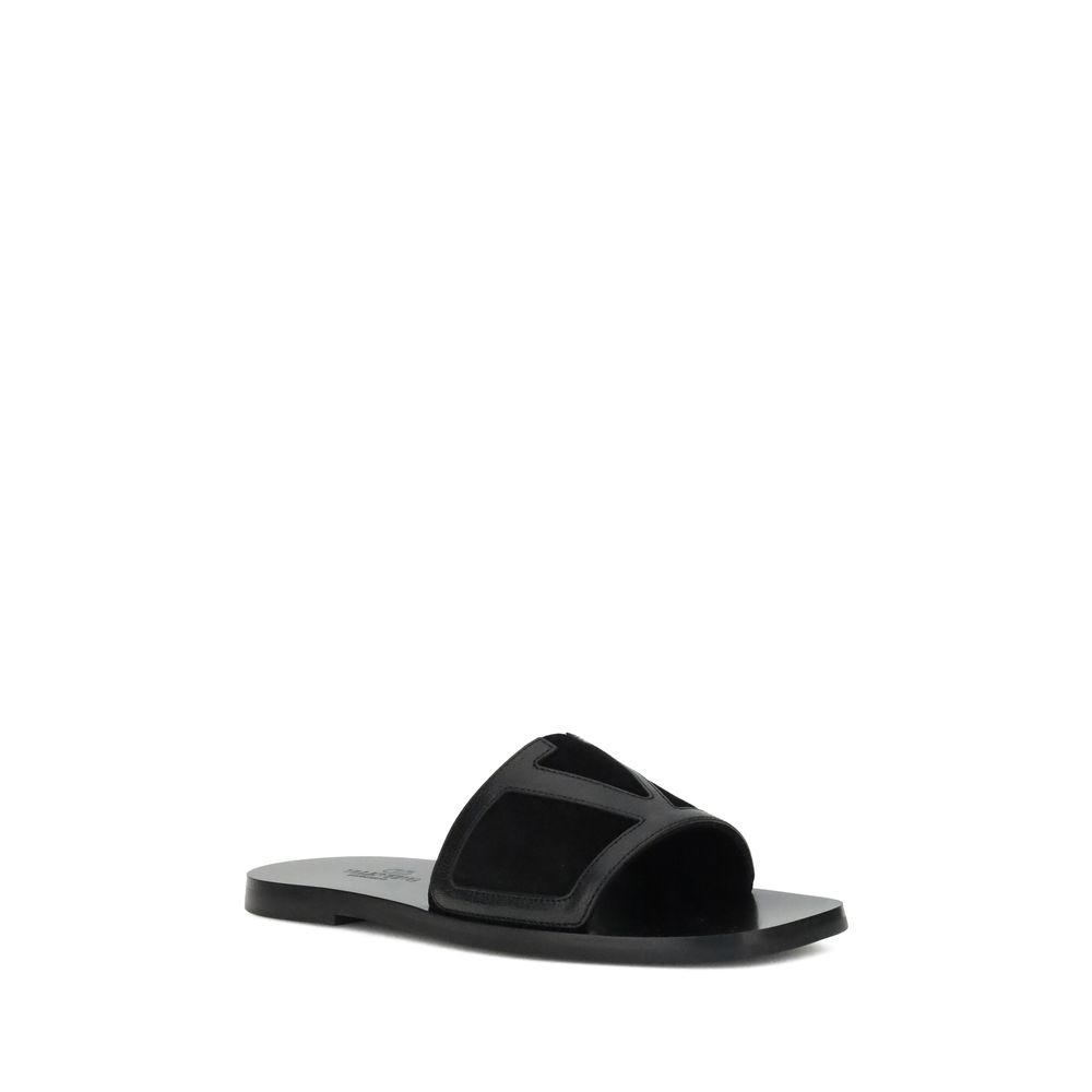Valentino Garavani Black Calf Leather Bos Taurus Sandals Valentino Garavani