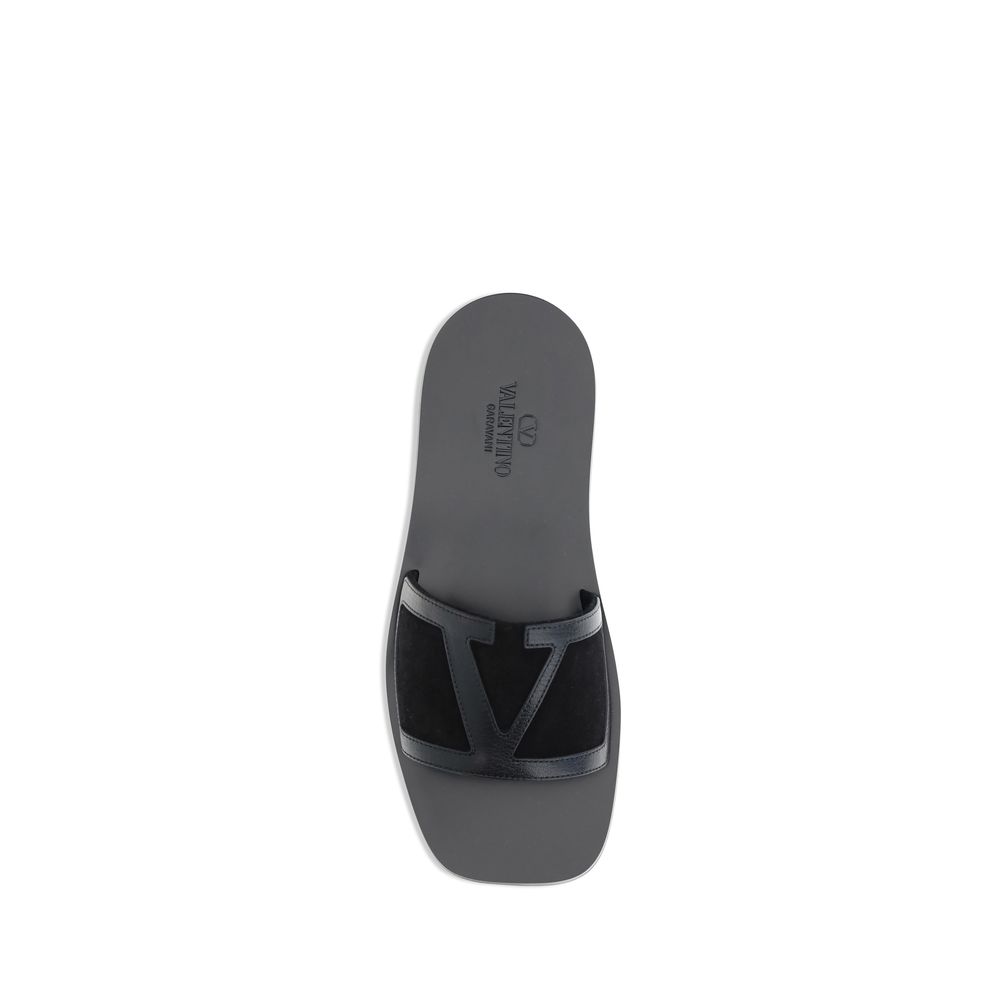 Valentino Garavani Black Calf Leather Bos Taurus Sandals Valentino Garavani