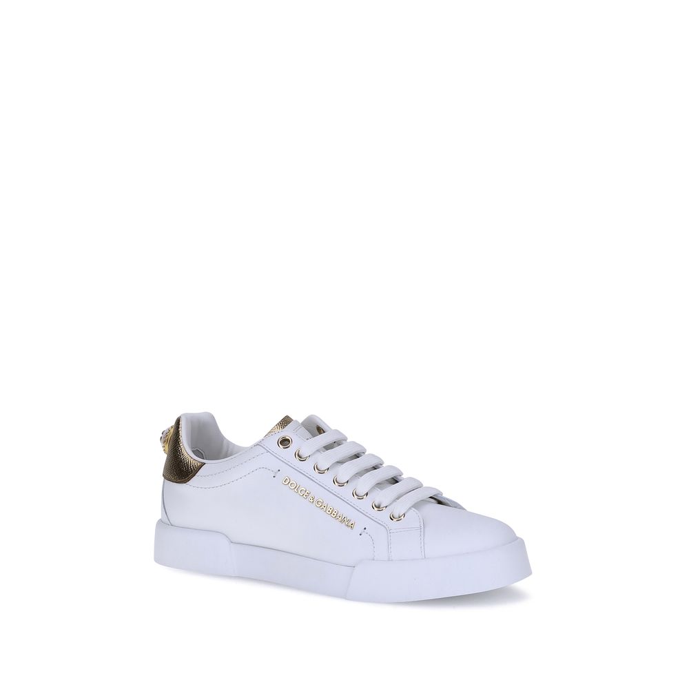 Dolce & Gabbana White Calf Leather Bos Taurus Low Top Sneakers Dolce & Gabbana