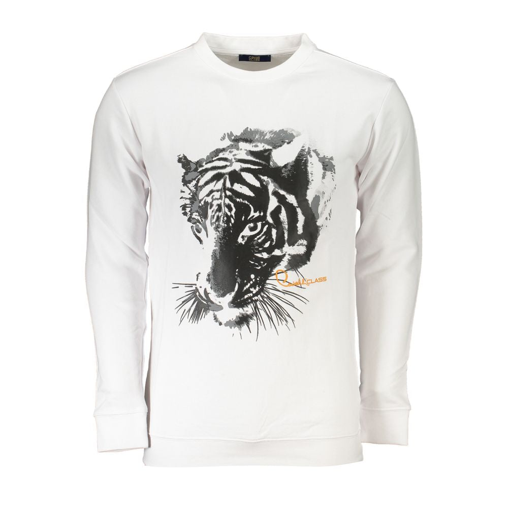 Cavalli Class White Cotton Men Sweatshirt Cavalli Class