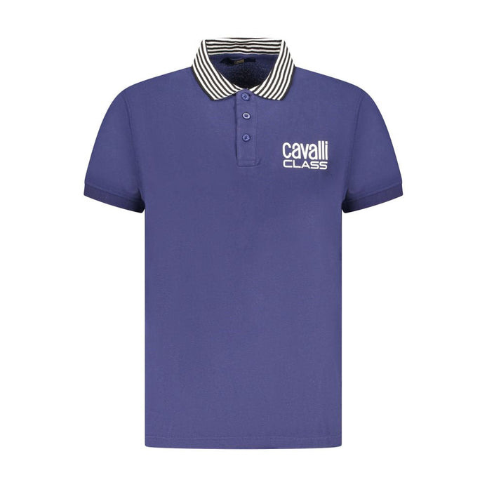Cavalli Class Blue Cotton Men Polo Shirt Cavalli Class