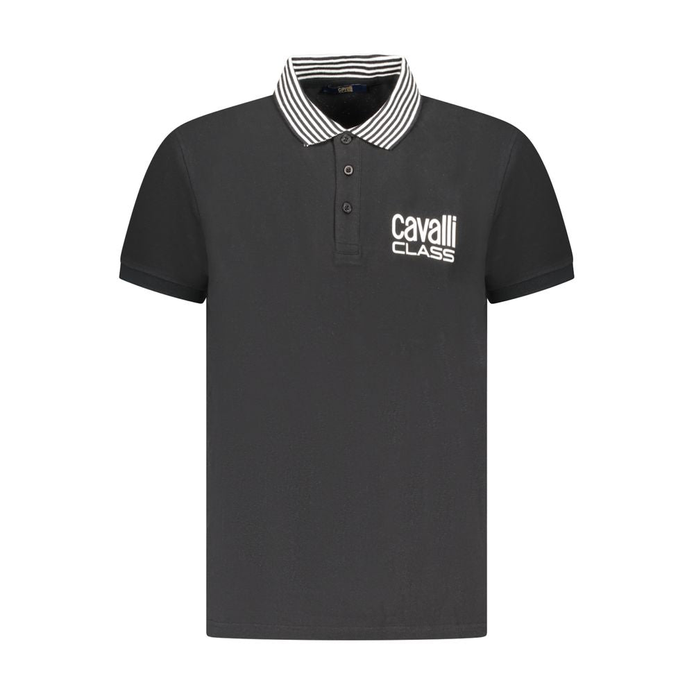 Cavalli Class Black Cotton Men Polo Shirt Cavalli Class