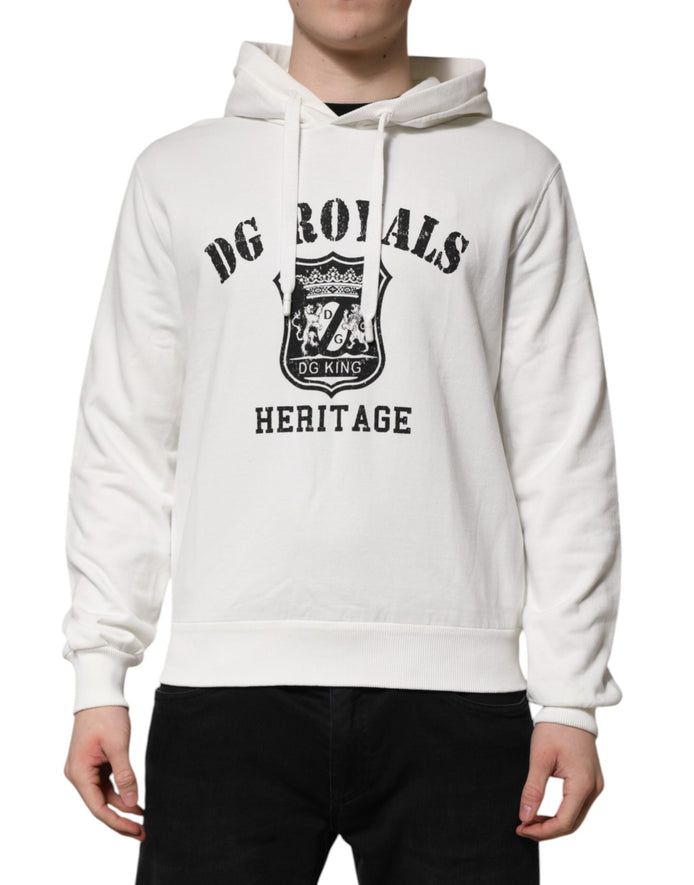 Dolce & Gabbana White Cotton DG ROYAL Print Hooded Sweater Dolce & Gabbana