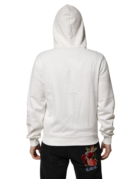 Dolce & Gabbana White Cotton DG ROYAL Print Hooded Sweater Dolce & Gabbana