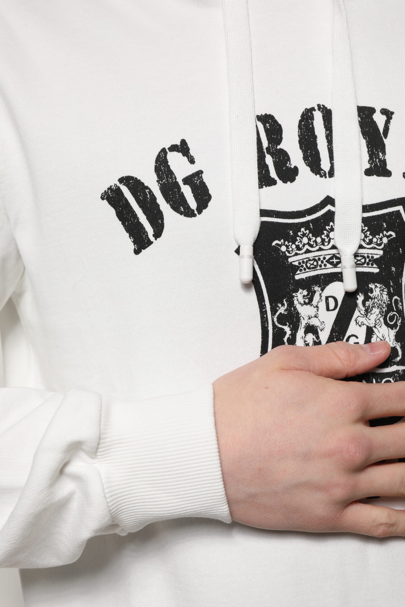 Dolce & Gabbana White Cotton DG ROYAL Print Hooded Sweater Dolce & Gabbana