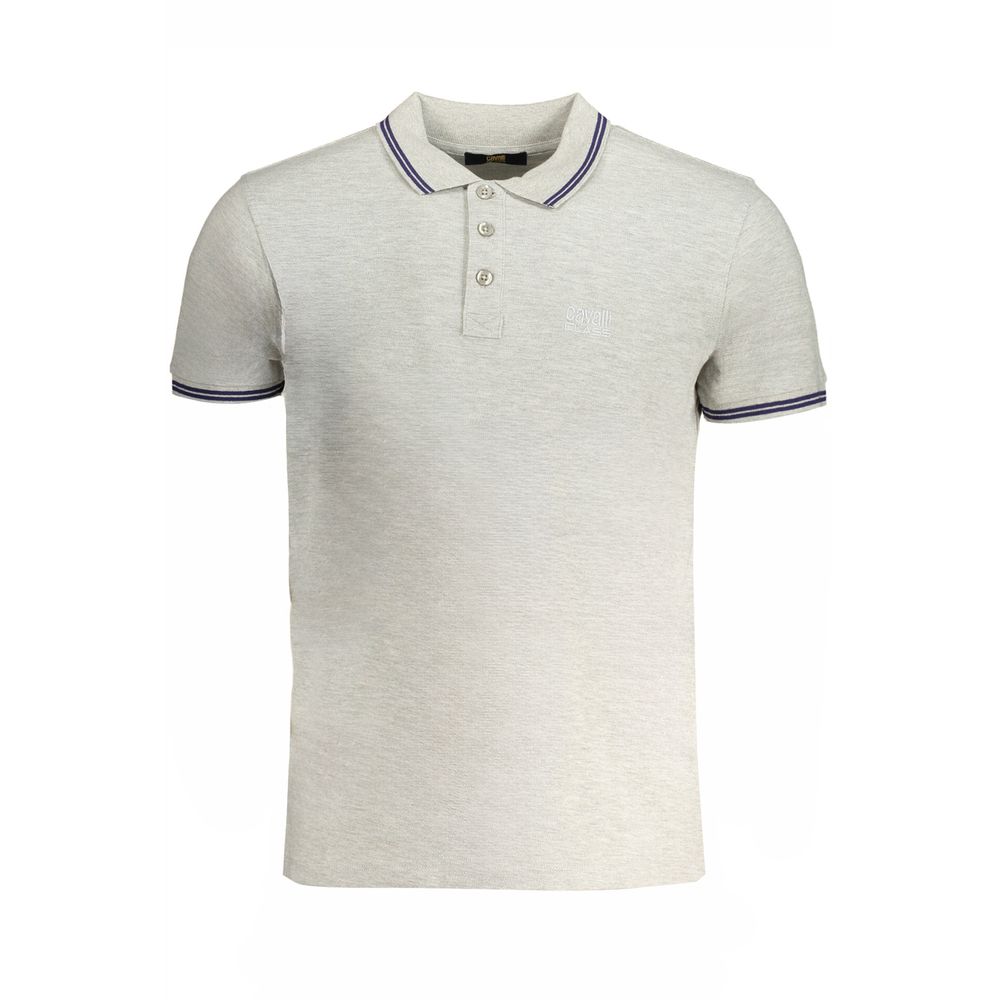 Cavalli Class Grigio Cotton Men Polo Shirt Cavalli Class