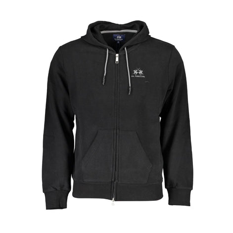 La Martina Black Cotton Men Sweater with Hood La Martina