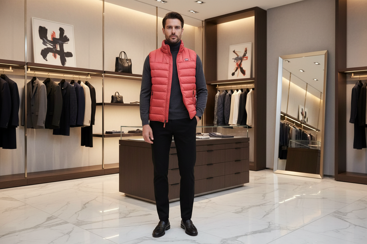 Norwegen 1963 Rosso Polyamid Herrenweste