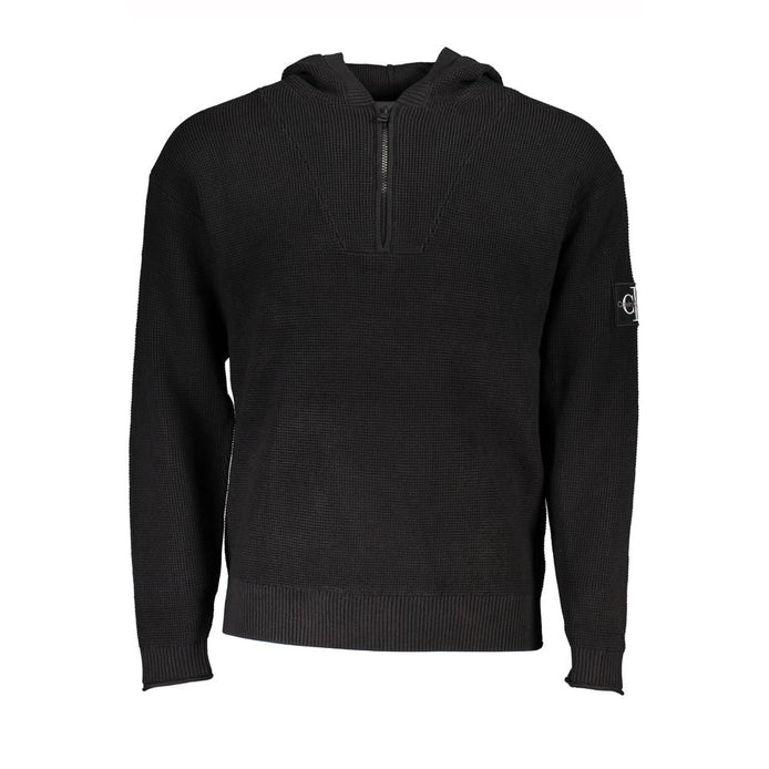 Calvin Klein Black Cotton Men's Sweater Hooded Half Zip Calvin Klein