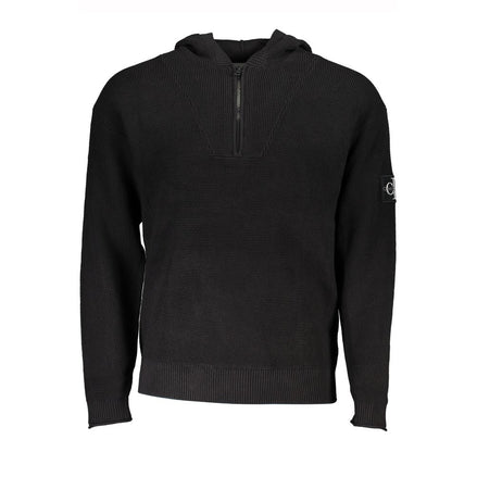 Calvin Klein Black Cotton Men's Sweater Hooded Half Zip Calvin Klein