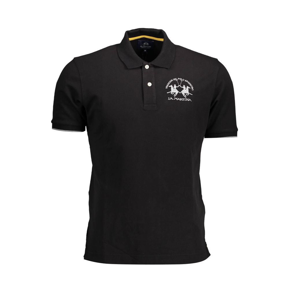 La Martina Black Cotton Men Polo Shirt La Martina