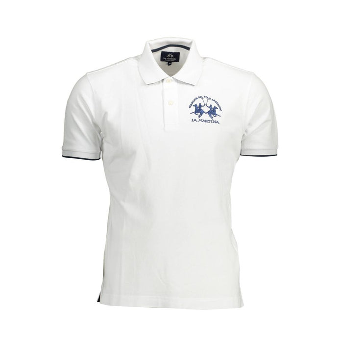 La Martina White Cotton Men Polo Shirt La Martina