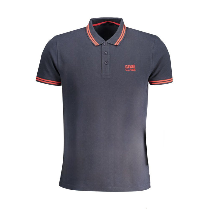 Cavalli Class Blue Cotton Men Polo Shirt Cavalli Class