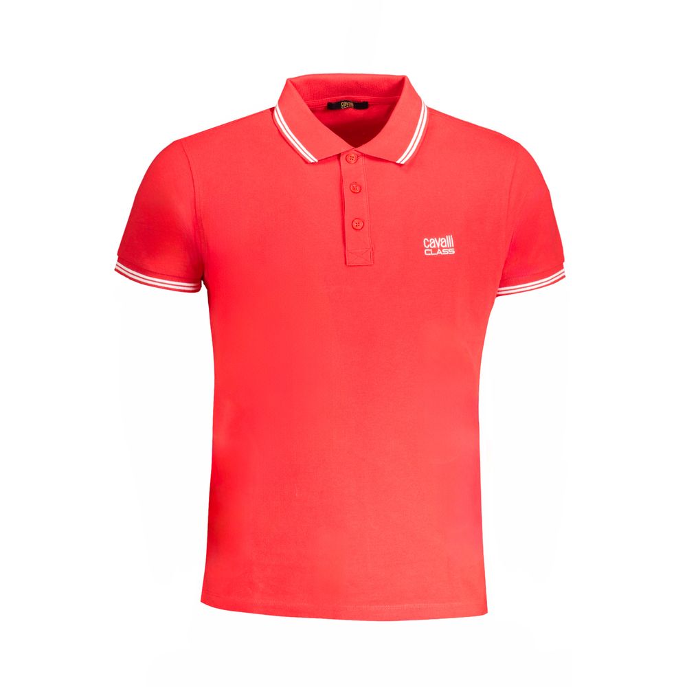 Cavalli Class Red Cotton Men Polo Shirt Cavalli Class