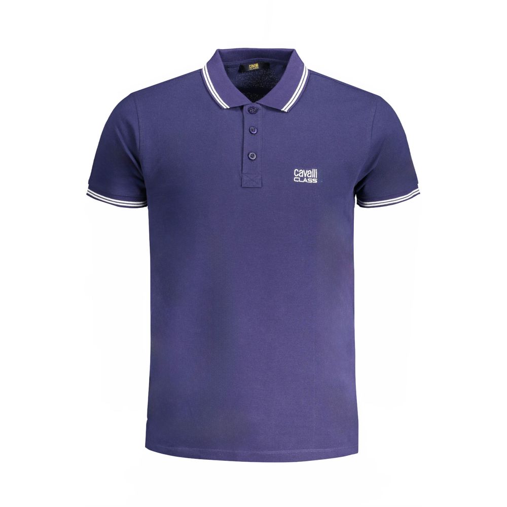 Cavalli Class Blue Cotton Men Polo Shirt Cavalli Class