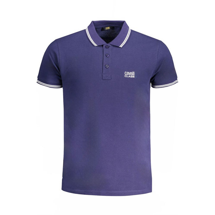 Cavalli Class Blue Cotton Men Polo Shirt Cavalli Class