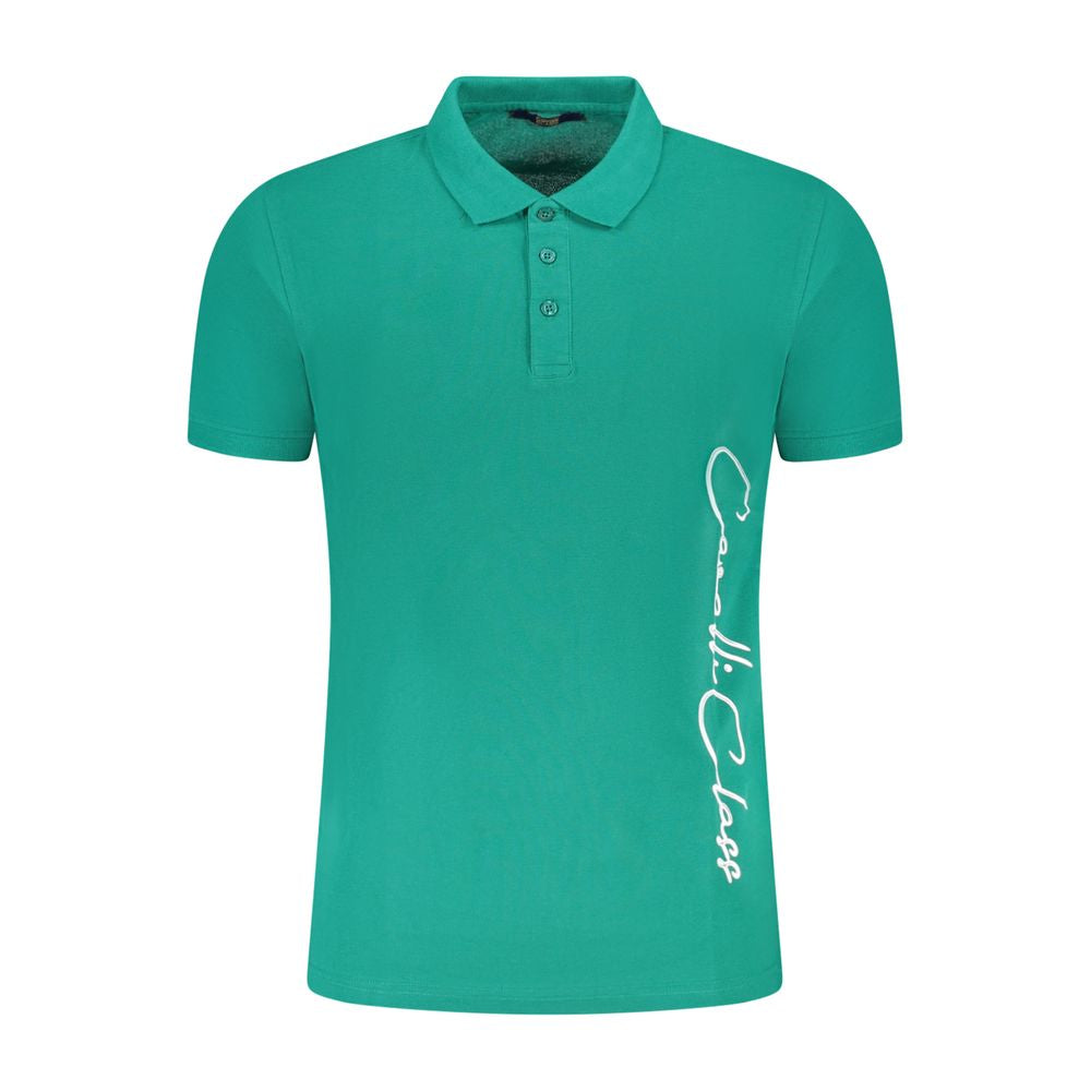 Cavalli Class Green Cotton Men Polo Shirt Cavalli Class