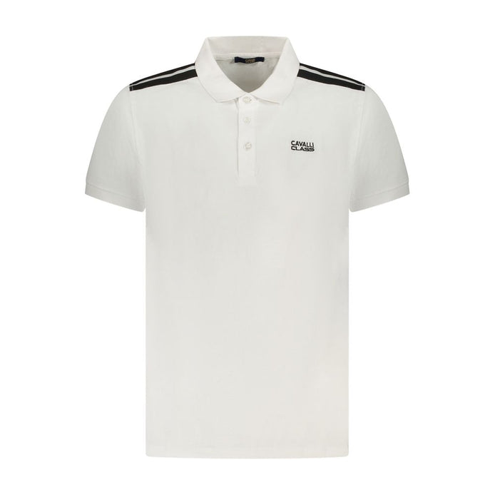 Cavalli Class White Cotton Men Polo Shirt Cavalli Class