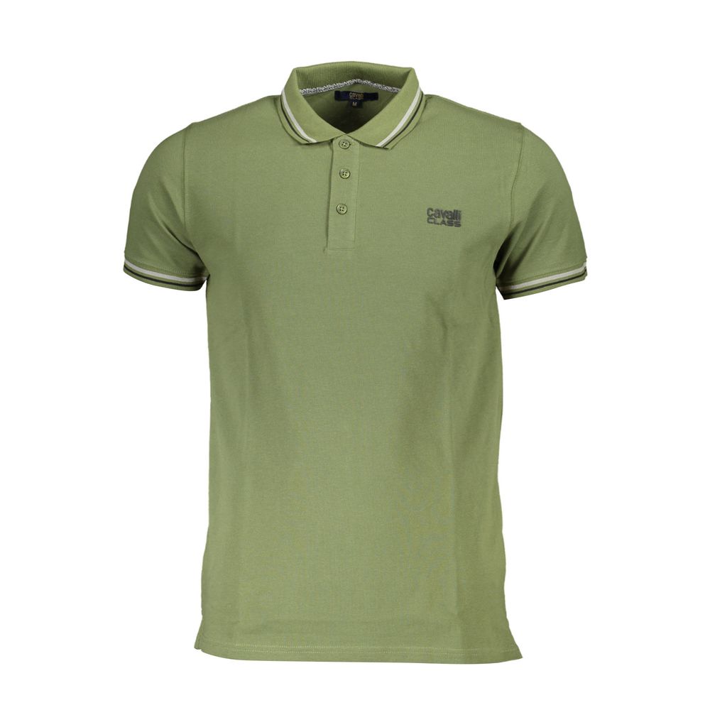 Cavalli Class Green Cotton Men Polo Shirt Cavalli Class