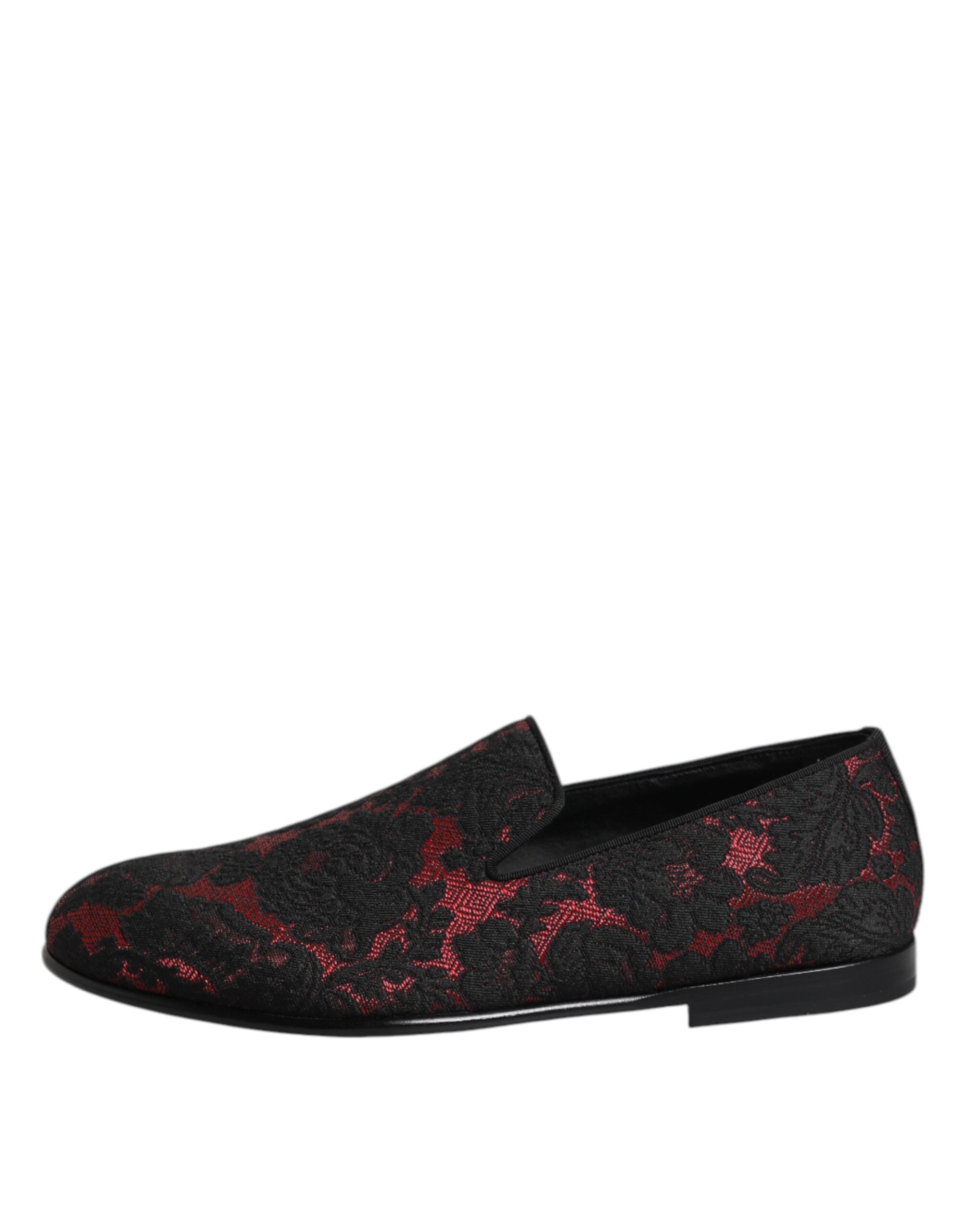 Dolce & Gabbana Red Black Jacquard Slip On Loafers Shoes Dolce & Gabbana