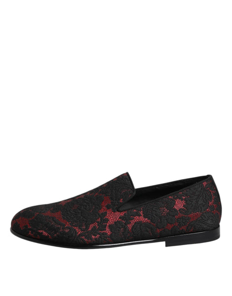 Dolce & Gabbana Red Black Jacquard Slip On Loafers Shoes Dolce & Gabbana