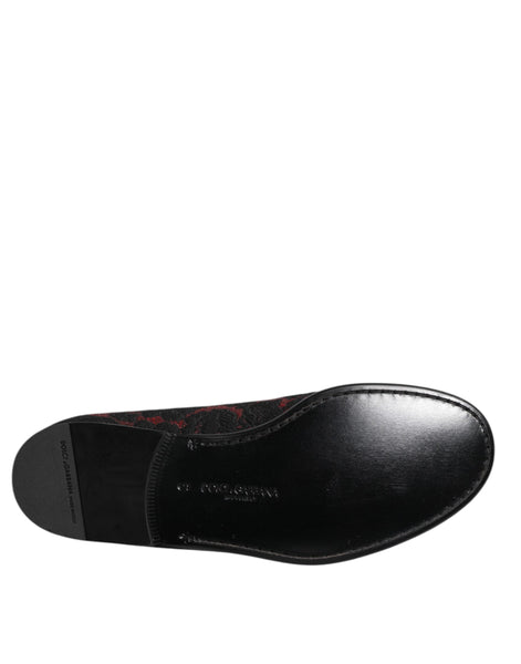 Dolce & Gabbana Red Black Jacquard Slip On Loafers Shoes Dolce & Gabbana
