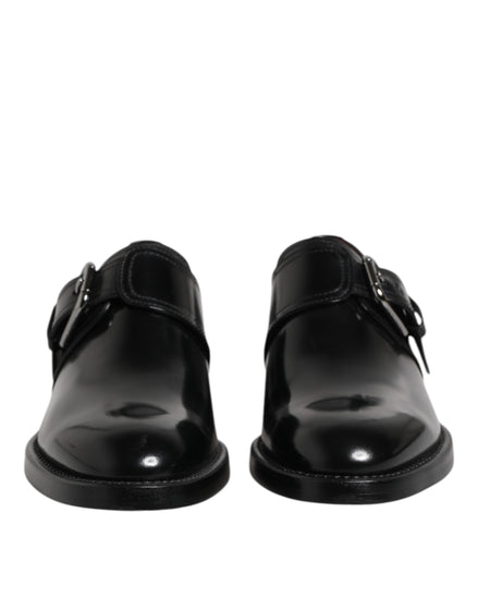 Dolce & Gabbana Black Leather Monk Strap Derby Formal Shoes Dolce & Gabbana