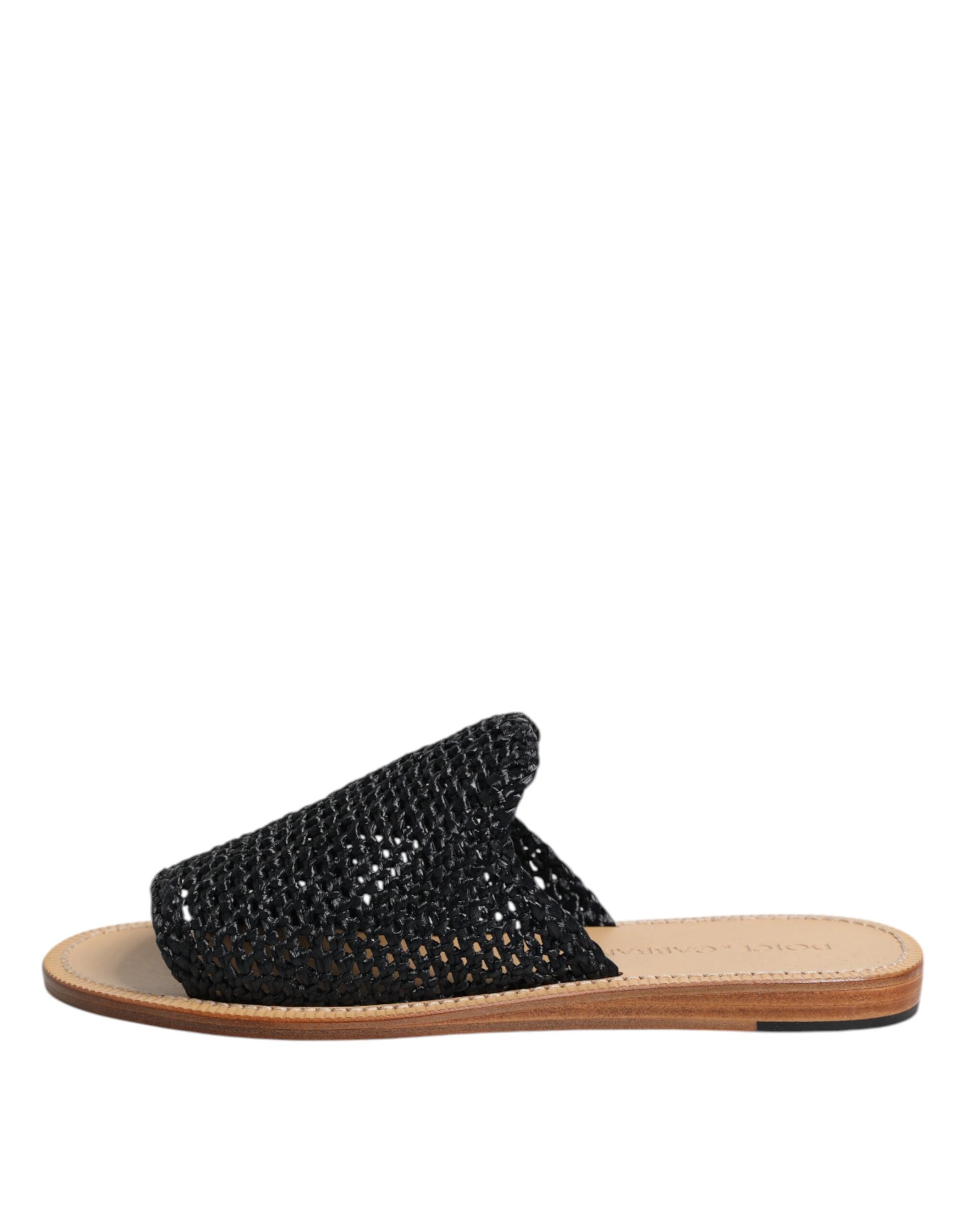 Dolce & Gabbana Black Monochrome Braided Raffia Slides Shoes Dolce & Gabbana