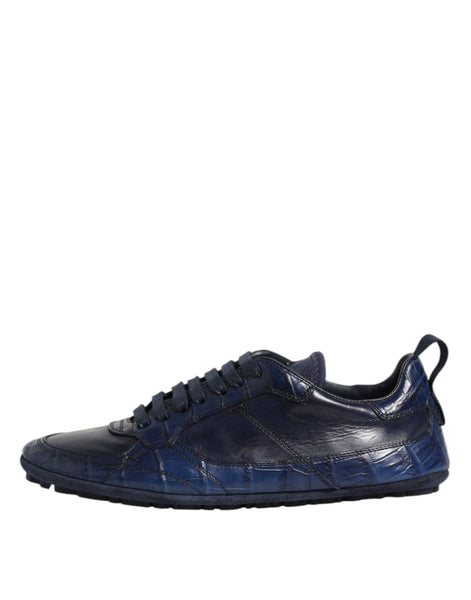 Dolce & Gabbana Dark Blue Leather Low Top Men Sneakers Shoes Dolce & Gabbana
