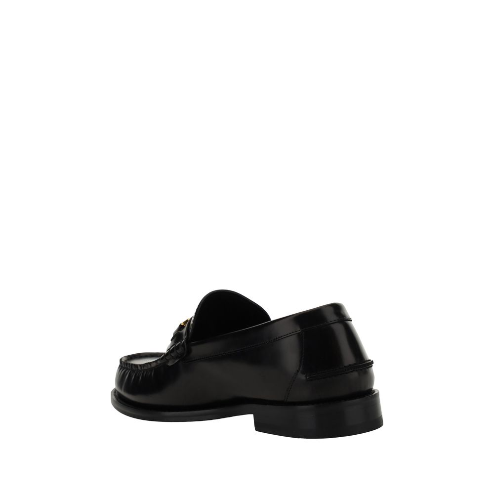 Versace Black Calf Leather Bos Taurus Slip-On Loafers Versace