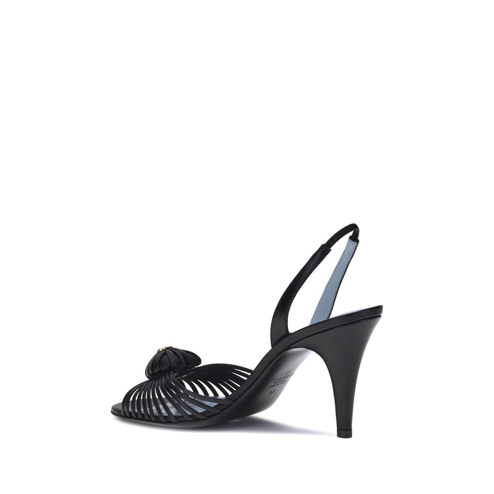 Valentino Garavani Black Calf Leather Bos Taurus Stiletto Heel Sandals Valentino Garavani