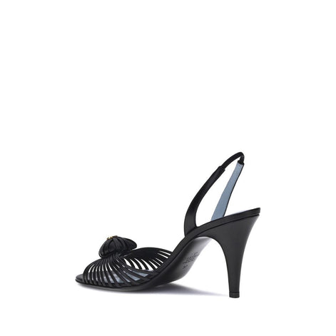 Valentino Garavani Black Calf Leather Bos Taurus Stiletto Heel Sandals Valentino Garavani