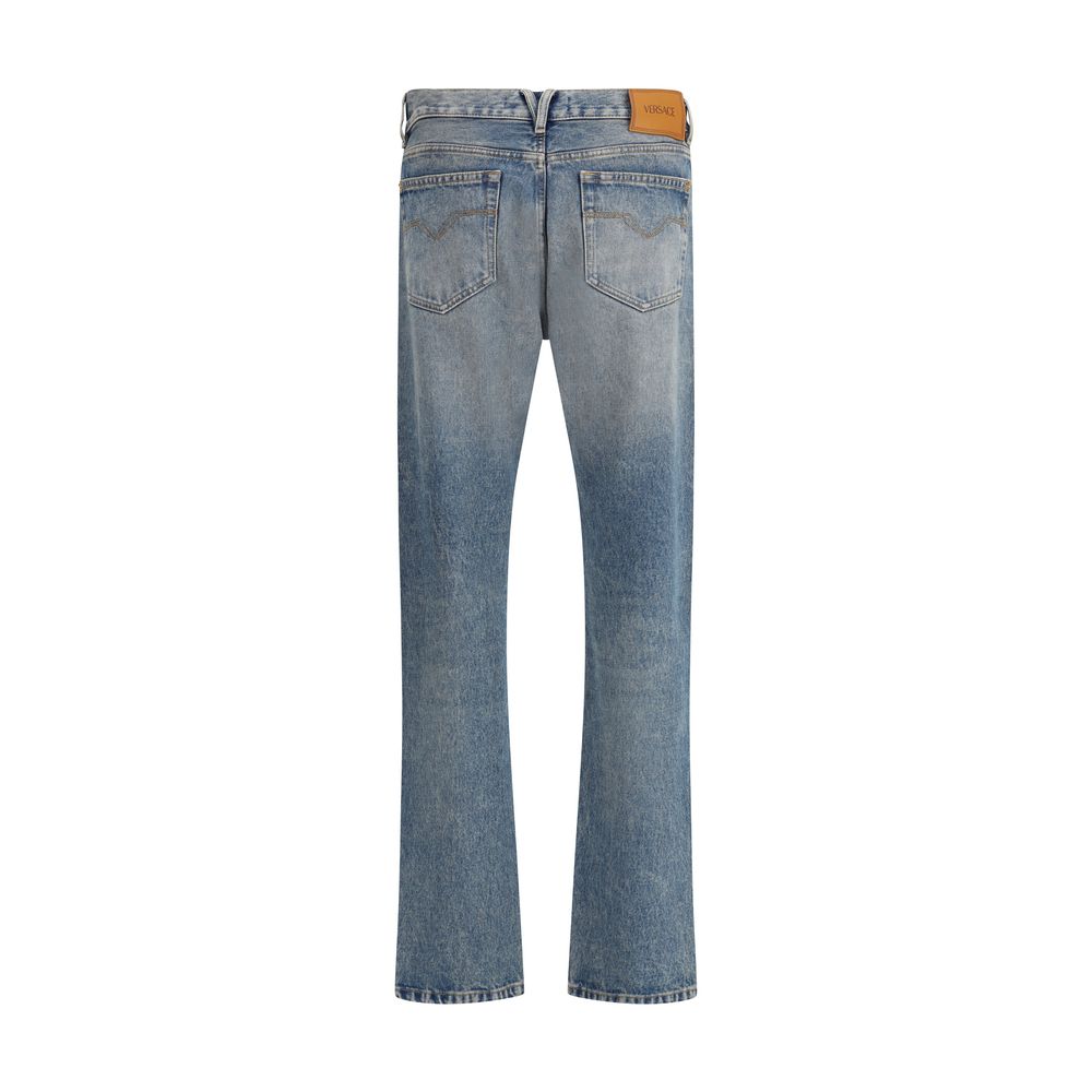 Versace Blue Cotton Straight-Leg Jeans Versace
