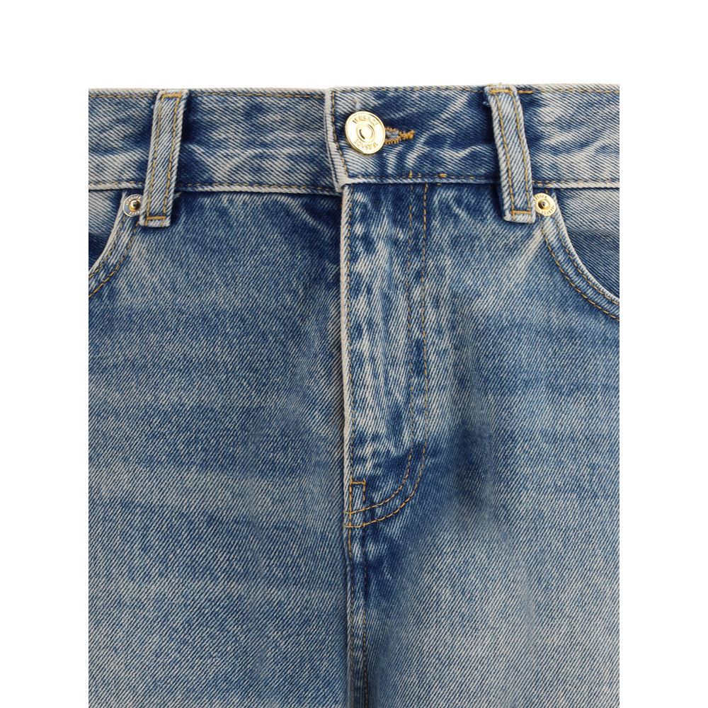 Versace Blue Cotton Straight-Leg Jeans Versace