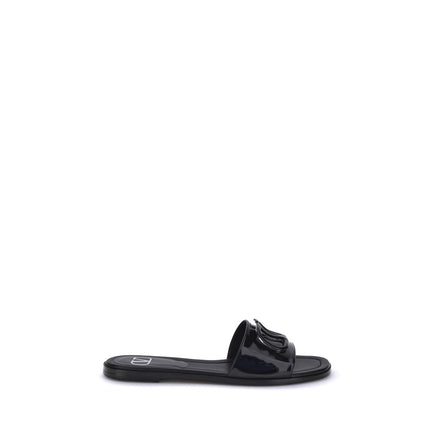 Valentino Garavani Black Calf Leather Bos Taurus Flat Sandals Valentino Garavani