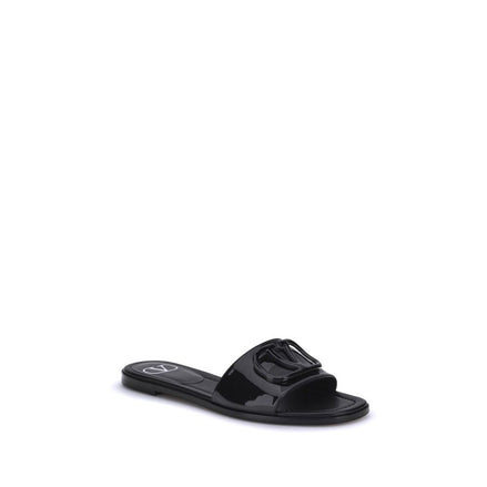 Valentino Garavani Black Calf Leather Bos Taurus Flat Sandals Valentino Garavani