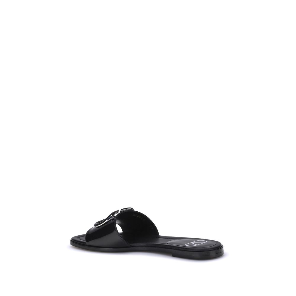 Valentino Garavani Black Calf Leather Bos Taurus Flat Sandals Valentino Garavani