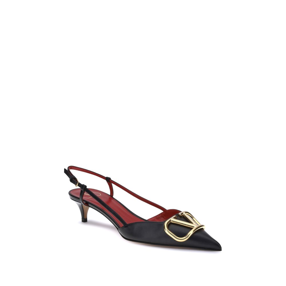 Valentino Garavani Black Calf Leather Bos Taurus Mid Heel Pumps Valentino Garavani